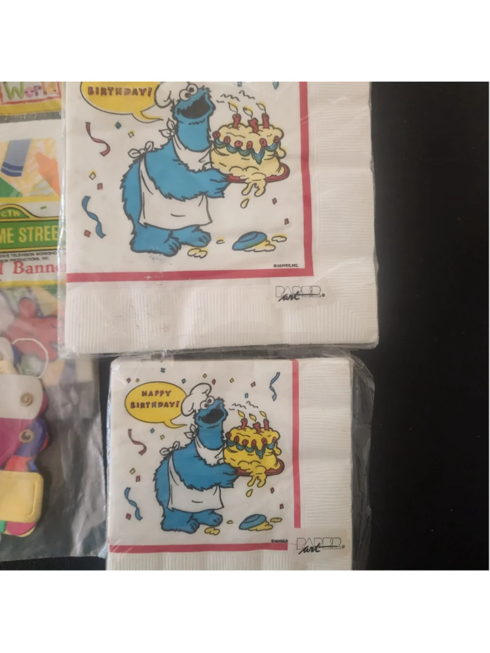 Vintage Sesame Street Birthday Party Lot Elmo's World Bags Banner Cookie Monster
